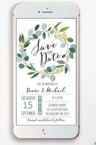 digital wedding invitation on cellphone